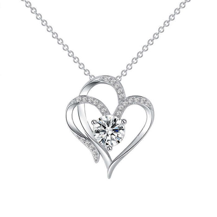 Zircon Double Love Heart Necklace Rhinestone Jewelry featuring a sparkly heart-shaped pendant with a large center zircon.